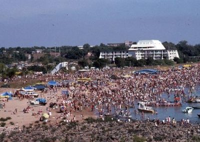 On the beach at Mindil. Crowd watching the beer can regatta 1985